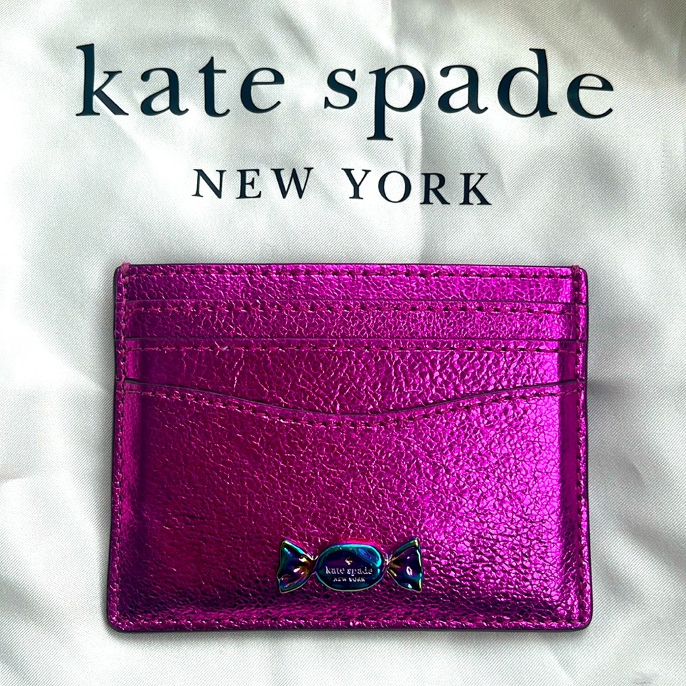 Kate Spade Candy Shop Pink Metallic Leather Card Holder